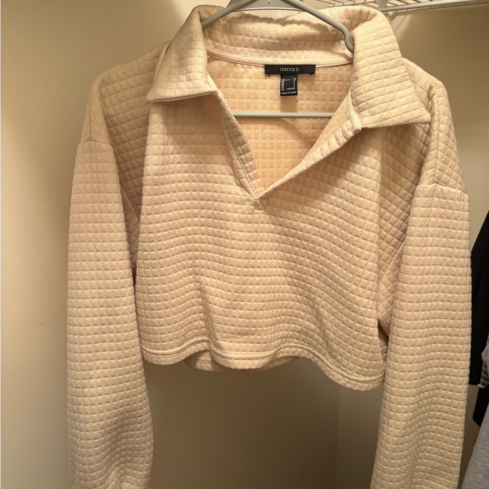 Forever 21 Beige Textured Cropped Pullover